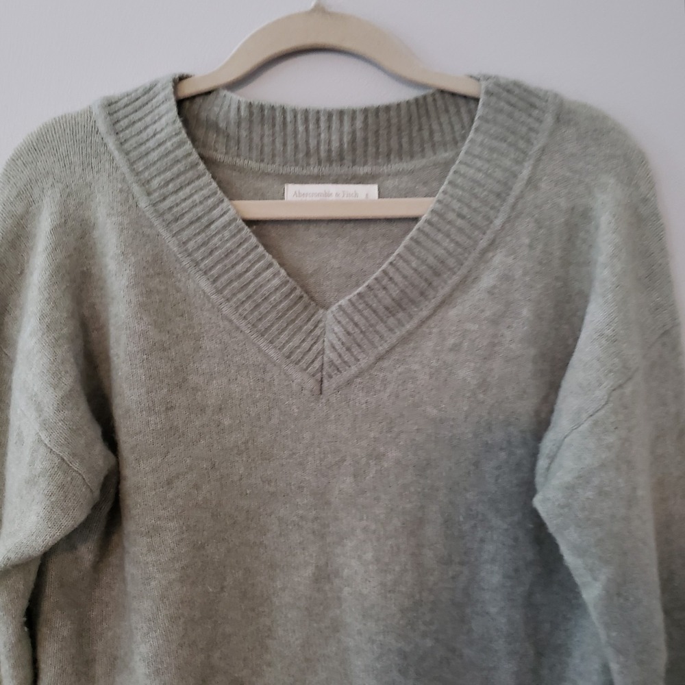 Abercrombie & Fitch Womens Wool Blend Preppy Cropped Sweater Small Cozy Green - Picture 2 of 5